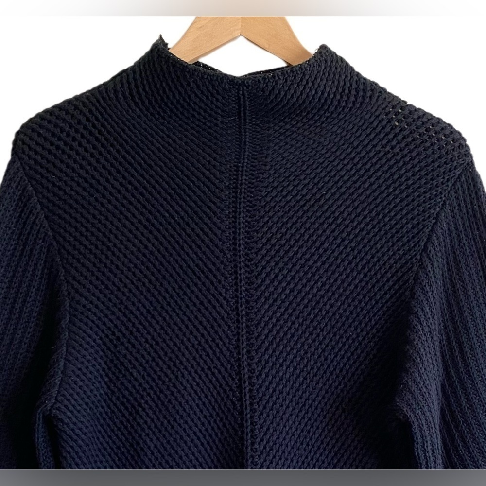 PURE COLLECTION Mock neck Balloon Sleeve Ribbed knit Cotton Blend Sweater Size L - Picture 2 of 8